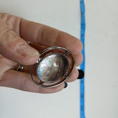 Vintage 2-Sided Mother of Pearl and Hand Carved Flower Pendant
