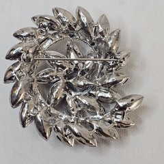 Silver Metal Colored Swirl Brooch Blue Gray Navette Rhinestone Unmarked Pendant