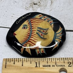 Signed Maria Cicchino 1990 Vintage 2 Pc Lot Fish & Face Painted Ceramic Brooches