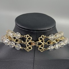 Sarah Coventry “Golden Ice” 3 Strand Clear Bead Gold Tone Necklace Signed 21”