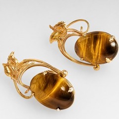 1/20 Gold Filled Tiger Eye Clip-On Earrings Vintage Floral Filigree 1.25″ bc-46