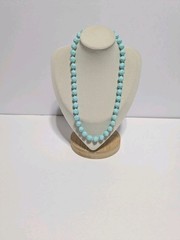 Vintage Blue Round Faceted Acrylic Bead Necklace 17″. Retro Style.
