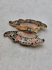 Vintage Cloisonne Brooch Lot Of 2, 1 Flower, 1 Butterfly. Unmarked