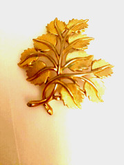 SIGNED TRIFARI Brooch RETRO ERA 1950-1959 Brushed Gold Tone Leaf Pin