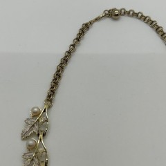 Vintage Judy Lee Gold Tone Necklace Leaf Design Faux Pearls Rhinestones Elegant