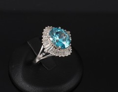 Fine 6.11ct Natural Neon Blue Zircon & 1.50ct Diamond Platinum Ring Size 9.25