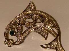 Dolphin Goldtone Gerry’s Rhinestone Brooch Pin Costume Jewelry Excellent