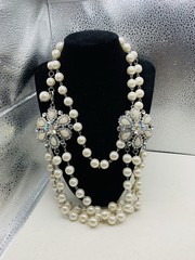 Dazzling AB Rhinestone Vintage Hollywood Glamorous Layered Faux Pearl Necklace