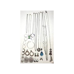 Silvertone Jewelry Lot 18 Pc Chains Pendants Pierced Earrings Y2K Boho