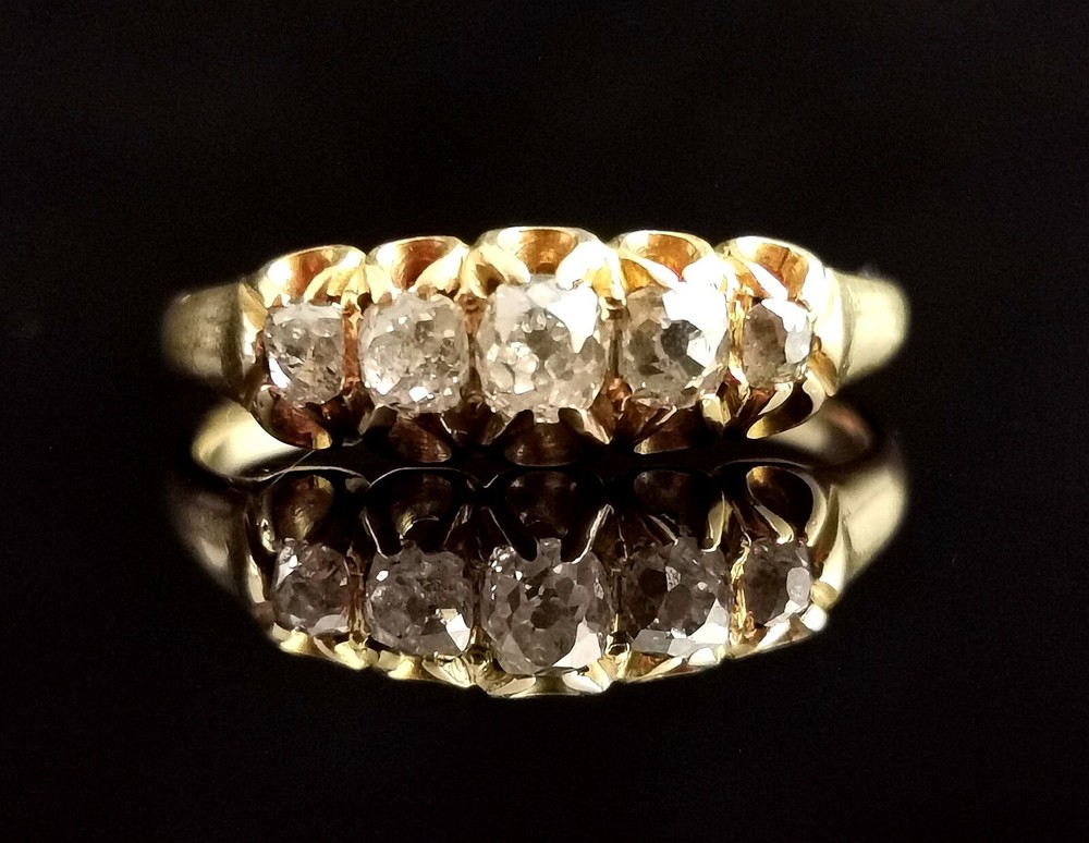 Antique five stone diamond ring, 18ct gold, Victorian