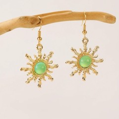 Bohemian Vintage Zinc Alloy Sun Drop Earrings with Green Stone