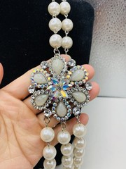 Dazzling AB Rhinestone Vintage Hollywood Glamorous Layered Faux Pearl Necklace
