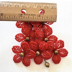 MIRIAM HASKELL Vintage 1930s Dangling Celluloid Wired Brooch Red Flowers