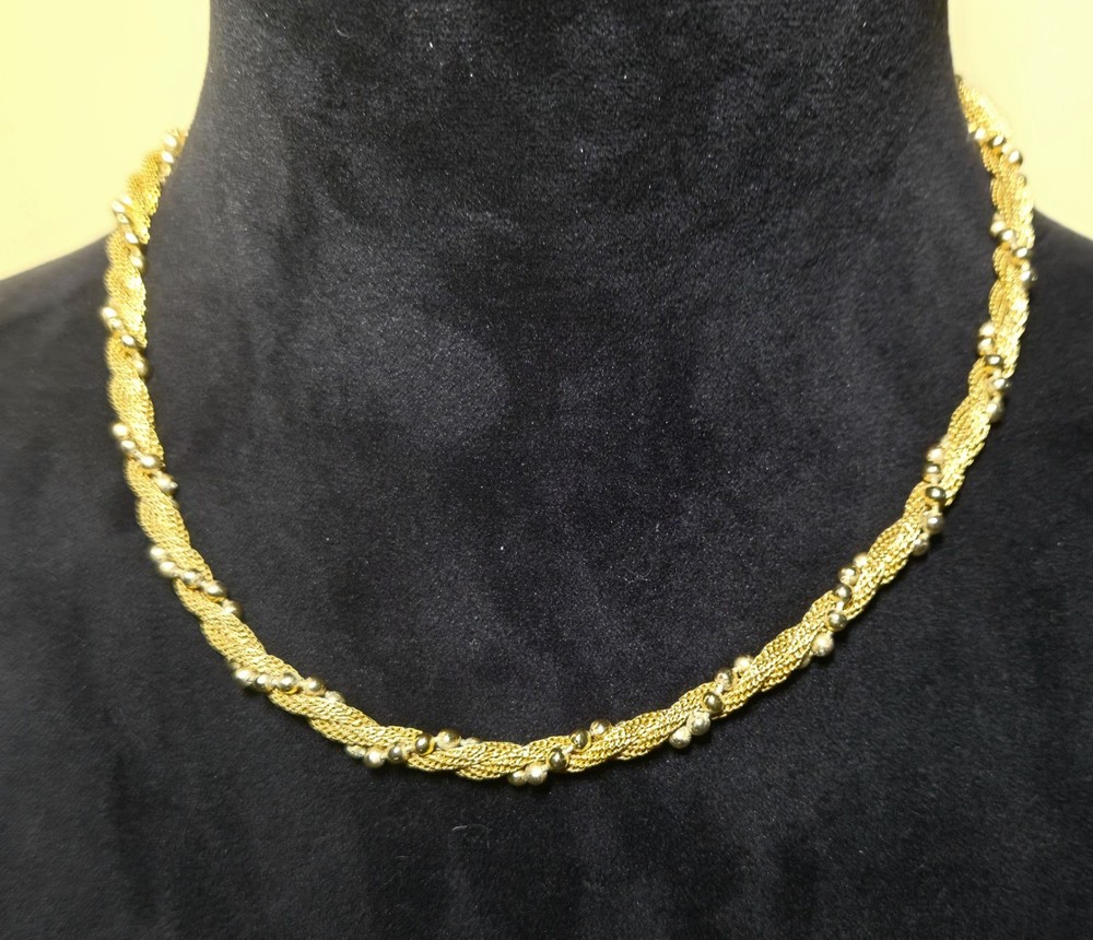 VINTAGE AVON GOLD TONE BEADED ROPE CHAIN CHOKER NECKLACE SIGNED