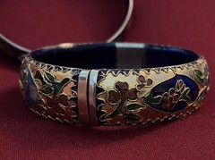 Three Vintage High End Cloisonné Bangle Bracelet One Hinged Antique