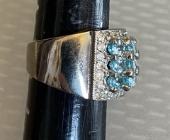 925 Sterling Silver Sky Blue Glacier Topaz Ring Wide Stacked Gemstone Band sz 7