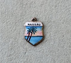 Vintage Sterling Silver Charm Bahamas Travel Shield Palm Tree Ocean Enameled