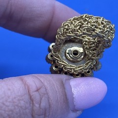 Vintage Red White Blue Rhinestone Stretch Ring Patriotic Flower Dome Gold Tone
