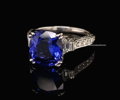 4.00CT Cushion Cut Blue Tanzanite & 1.0CT Moissanite Ring 14K White Gold Finish