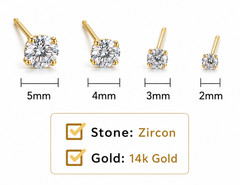 14K AU585 Gold Mini Zircon Stud Earrings Vintage 5mm Pairs