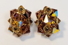 3 Vintage Crystal Glass Bead Cluster Earrings AB Gray Topaz Clear AB