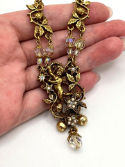 Vintage Kirks Folly Cherub Stars Crescent Moon Angel AB Crystals Necklace 16-20″