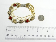 Vintage Unbranded Goldtone Faux Pearl and Carnelian Costume Bracelet
