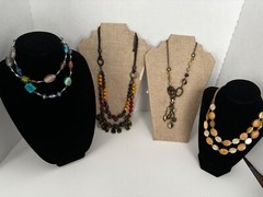LOT of 4 Vintage Necklaces Glass Beads Wood Metal Premier Coldwater JD19