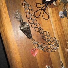 Vintage Heart Charm Necklace x Bag Charm with Tassel & Heart Unique 1980s–1990s