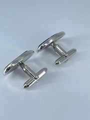 Vintage Swank hematite cufflinks long oval open silver tone design 3/4″