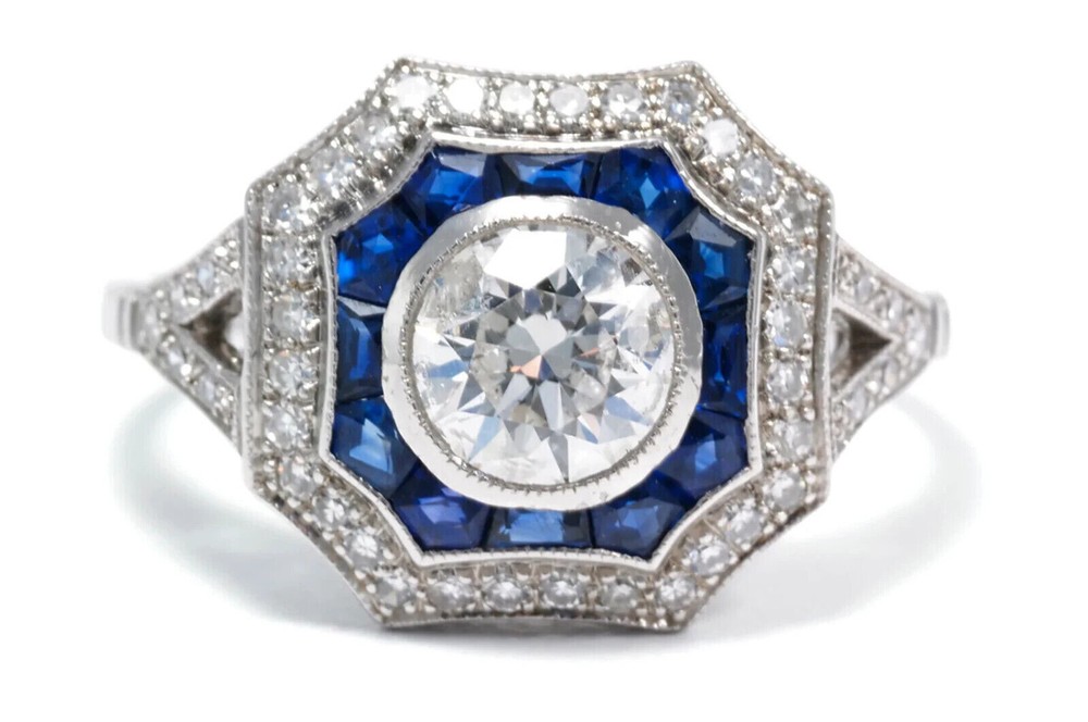 1Ct White Round Cut Art Deco Style Engagement Wedding Ring 925 Sterling Silver