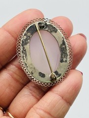 Vtg Gorgeous Antique Victorian 925 Silver Oval natural Agate Stone Pin Brooch