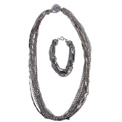 Vintage Unknown Womens Silver Tone Metal Multi Chain Necklace & Bracelet Set