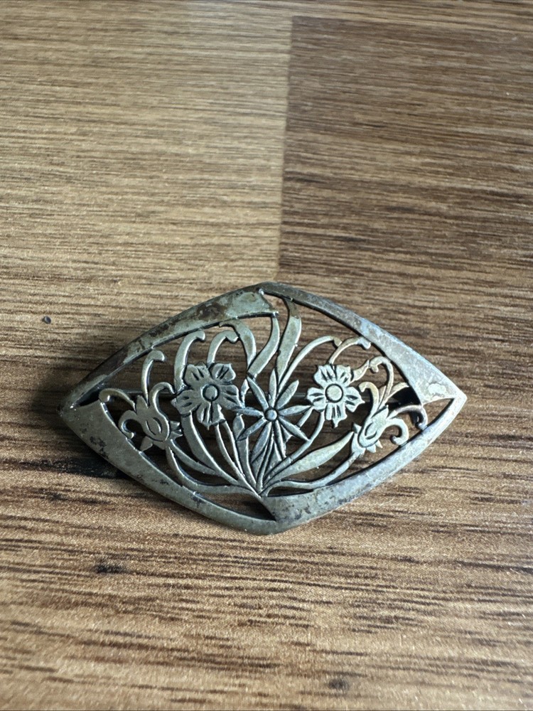 Vintage Norwegian 835 Silver Floral Openwork Brooch Art Nouveau Nordic Pin