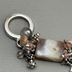 Artisan 925 Sterling Silver Banded Agate Pearl Bracelet Toggle Clasp 7″ Vintage