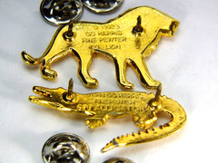 Vintage GG HARRIS Gold Plated Fine Pewter Pins #600 Alligator & #493 Lion