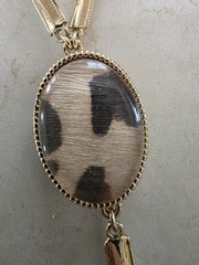 Vintage Chico’s Signed Animal Print Calf Hair Pendant Long Statement Necklace
