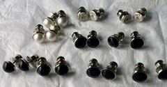 Button Earings Lot Onyx Pearl Tones & Daisies Silvertone Metal Push Backings