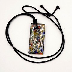 Art Glass Pendant Necklace Vibrant Cobalt Foil Silver Dust Mosaic Style Dichroic
