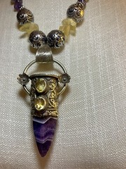 Crystal Necklace Amethyst Amber Color Unk Origin Huge Swing Pendant Handcrafted