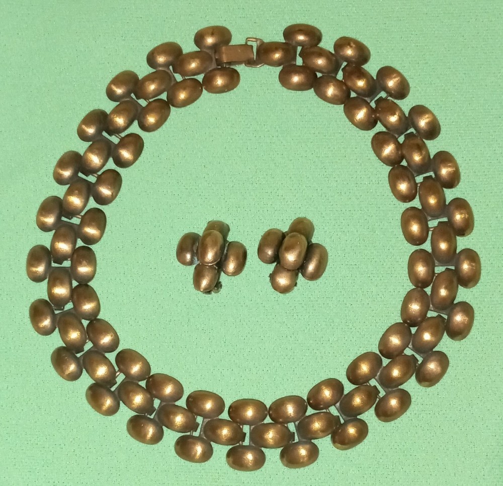 Vintage SIGNED La Roco COPPER Modernist Necklace Choker Earrings SET Estate