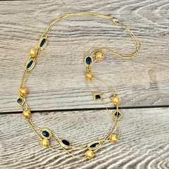 Triple Strand Enamel & Gold Tone Beaded Station Chain Necklace