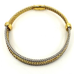 Vintage Two Tone Twisted Cable Multi-Strand Bangle Bracelet Gold Silver Tone
