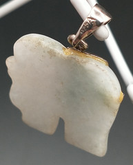 Vintage Jade Elephant Pendant Sterling 925A Fu Good Luck Symbol Faceted Pink Eye