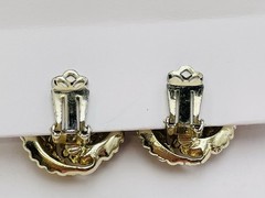Round Gold Tone Swirl Clear Rhinestone Aurora Borealis AB Clip on Earrings VTG