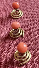 Original Antique Victorian Three Gold-Tone Metal & Coral Tuxedo Shirt Studs