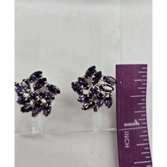 Vtg B David Purple Cluster Marquis Crystal Rhodium Silver Tone Clip On Earrings
