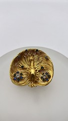 UNIQUE Vintage gold intricate wired peacock brooch Blue Green White Rhinestones