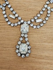 Clear Rhinestone Choker Necklace Vintage Dangle Drop Pendant 15.5 Inches Sparkly
