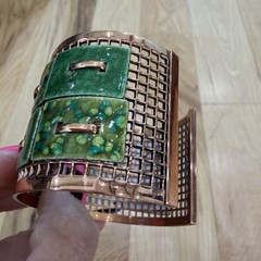 Vintage Matisse Renoir Copper + Green Marbled Enamel Cuff Bracelet 1 3/4”